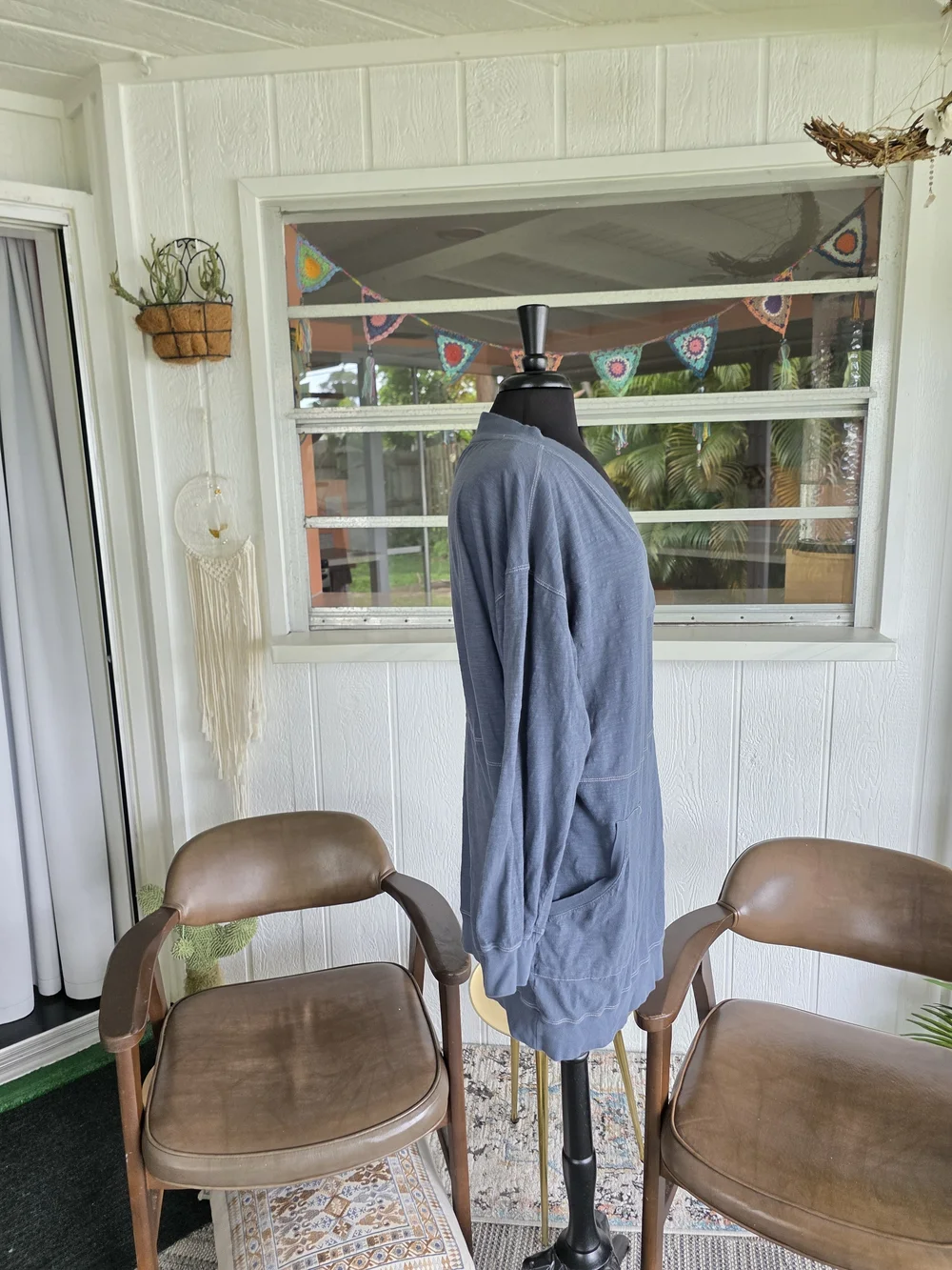 NATURAL LIFE Dusty Blue Long Sleeve V-Neck Tunic Dress - Picture 7 of 11